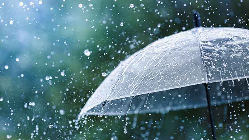 Close-up of an umbrella in the rain, symbolizing umbrella insurance protection.